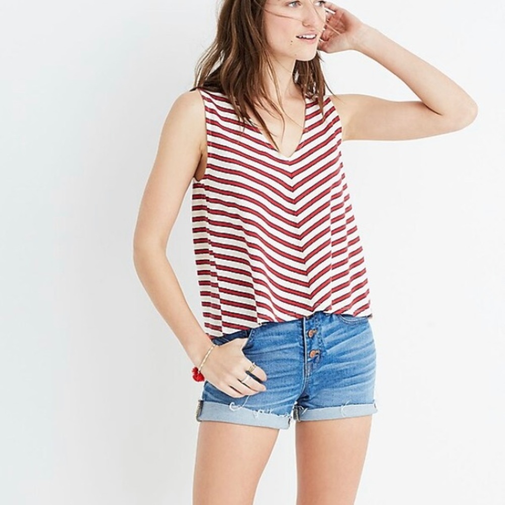 Madewell Chevron Striped V-Neck Tank - Red White Blue